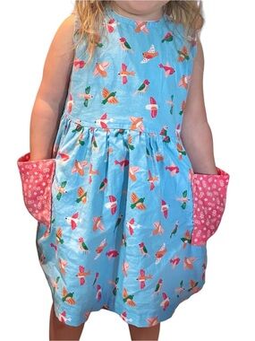 Handmade Boutique Bird Print Vintage Dress Girls 2T Sleeveless